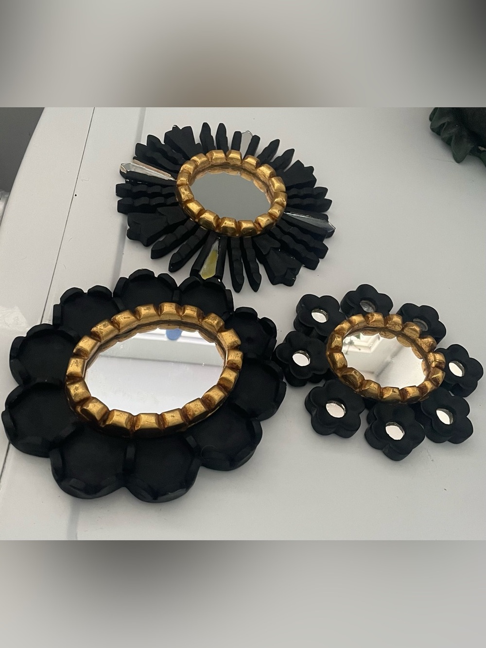 Black & Gold Floral Accent Mirror Trio - Decorative Wall Mirrors